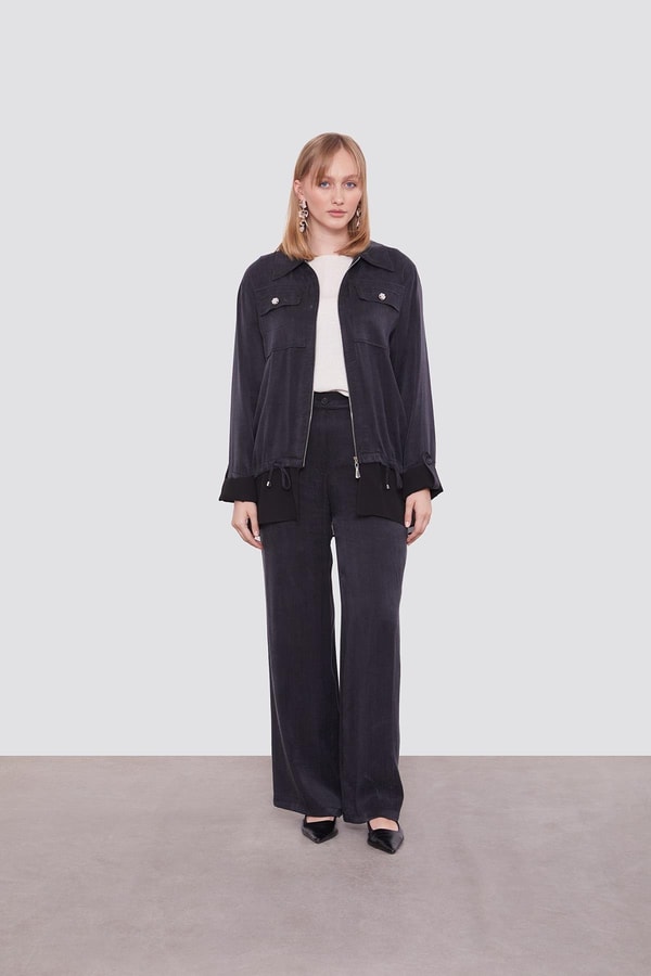 LevidorSiyah Tül Manşet Detaylı Cupra İkili Takım