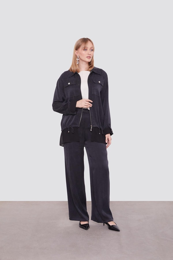 LevidorSiyah Tül Manşet Detaylı Cupra İkili Takım