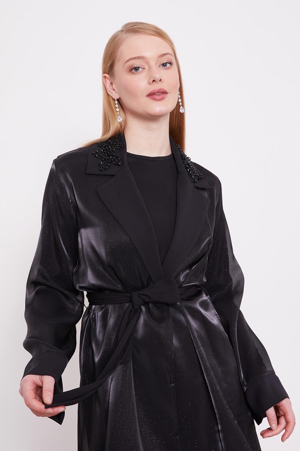 LevidorSiyah Üçlü Simli Görünüm Ceket Takım