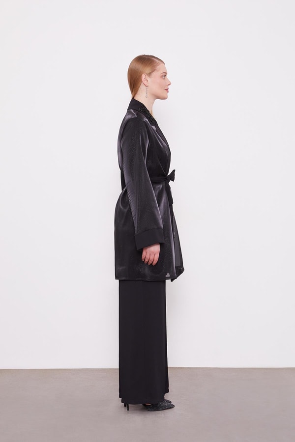 LevidorSiyah Üçlü Simli Görünüm Ceket Takım