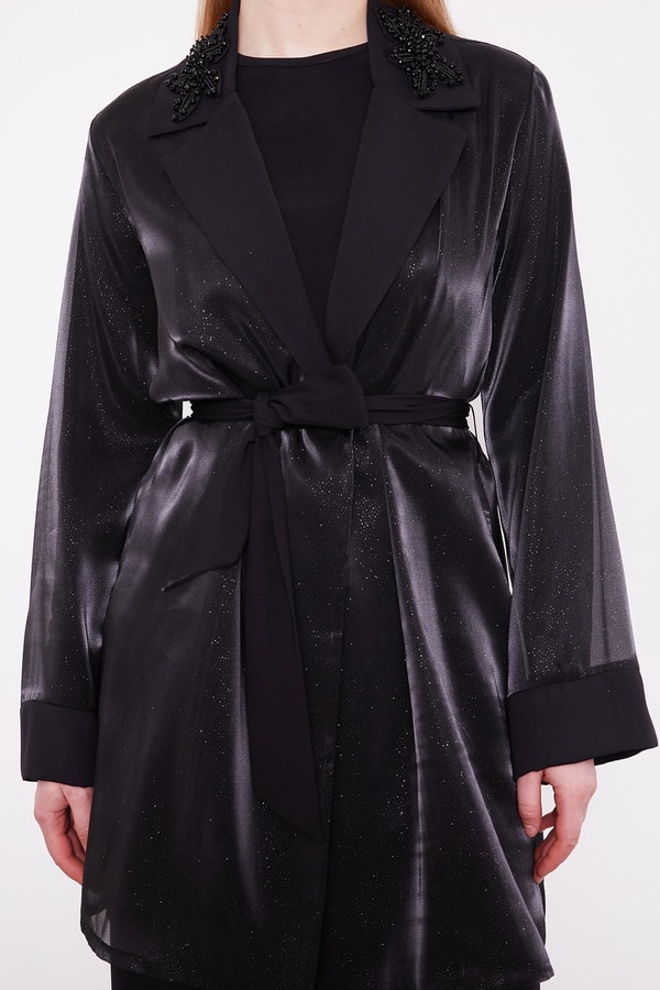 LevidorSiyah Üçlü Simli Görünüm Ceket Takım