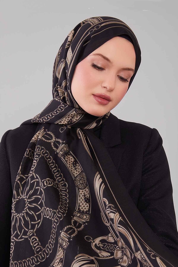 LevidorSiyah-Vizon Karışık Desenli Yün İpek Şal