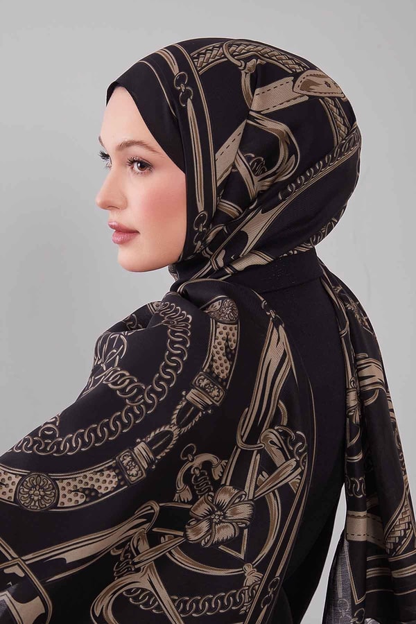 LevidorSiyah-Vizon Karışık Desenli Yün İpek Şal