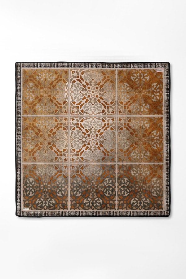 LevidorSiyah-Vizon Vectör Desen Twill İpek Eşarp