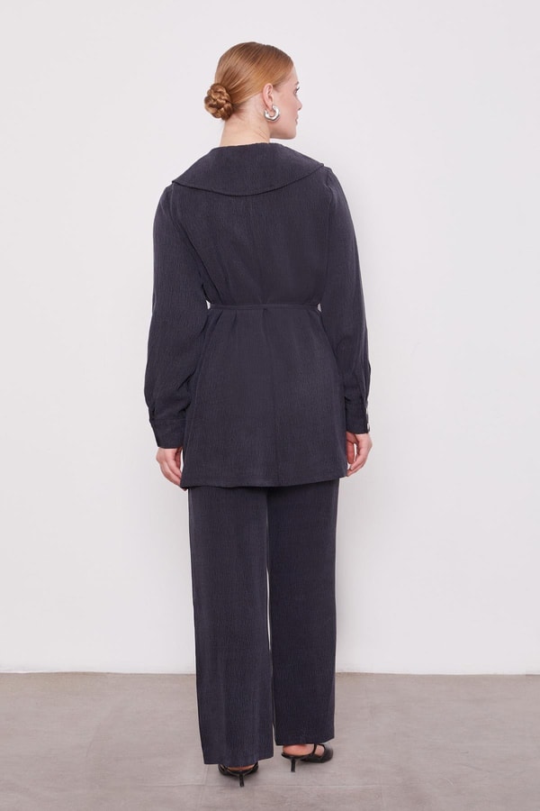 LevidorSiyah Yakası Taşlı Cupra İkili Takım