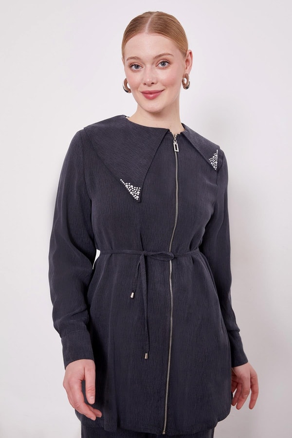 LevidorSiyah Yakası Taşlı Cupra İkili Takım