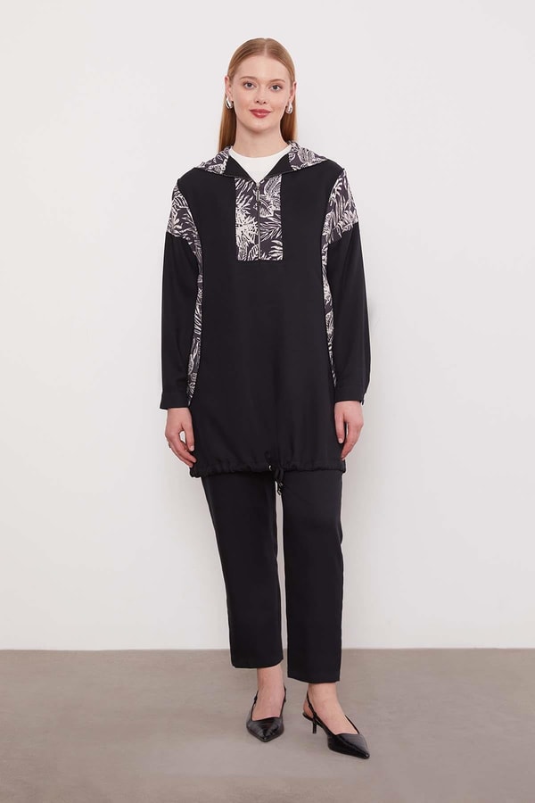 LevidorSiyah Yaprak Desenli Cupra İkili Takım