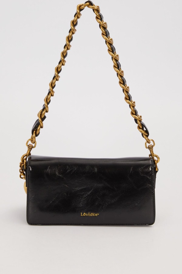 LevidorSiyah Yarım Metal Kalpli Omuz Çantası