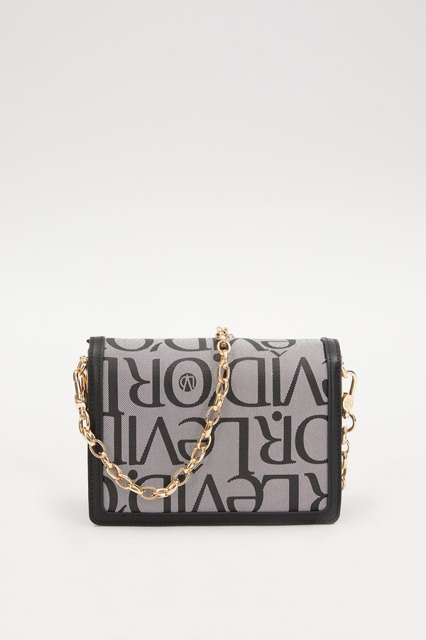 LevidorSiyah Yazı Baskılı Zincir Detay Omuz Çantası