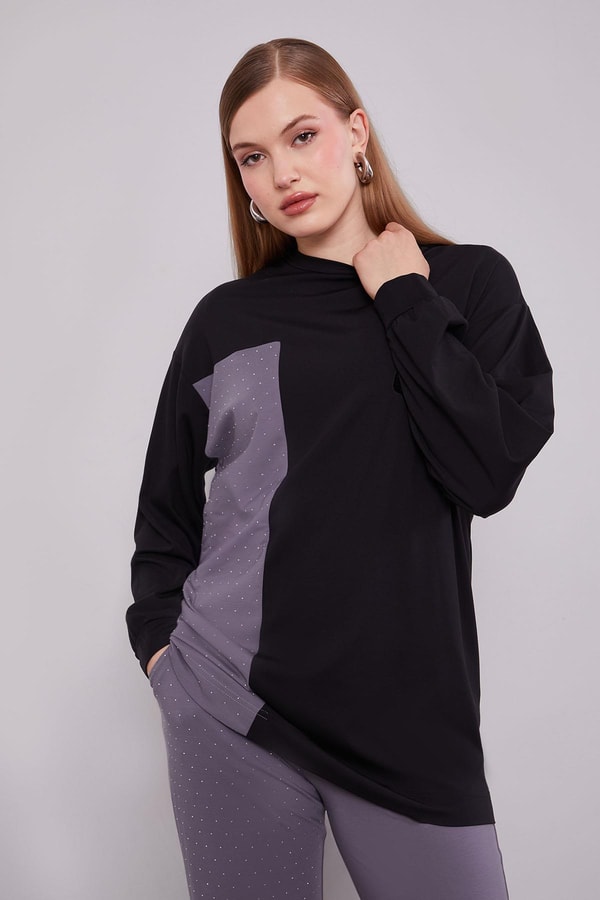 LevidorSiyah Yonca Desen Detaylı İkili Takım