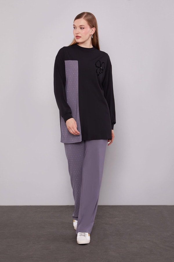 LevidorSiyah Yonca Desen Detaylı İkili Takım