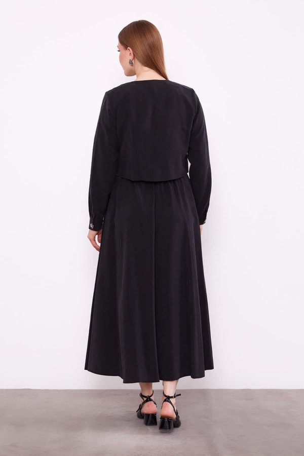 LevidorSiyah Zikzak Kapama Detaylı Etek Takım