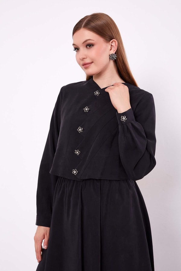 LevidorSiyah Zikzak Kapama Detaylı Etek Takım