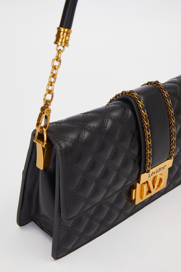 LevidorSiyah Zincir Kemer Desen Omuz Çantası