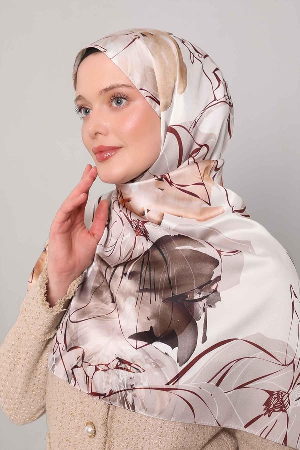 LevidorSoğan Kabuğu Soyut Çiçek Desen Twill Şal