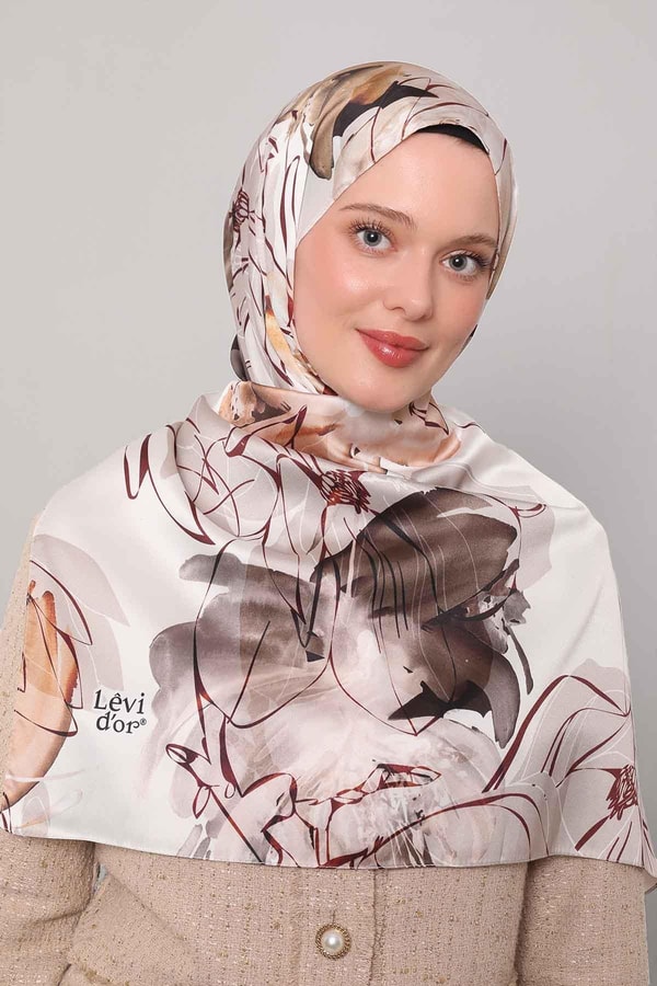 LevidorSoğan Kabuğu Soyut Çiçek Desen Twill Şal