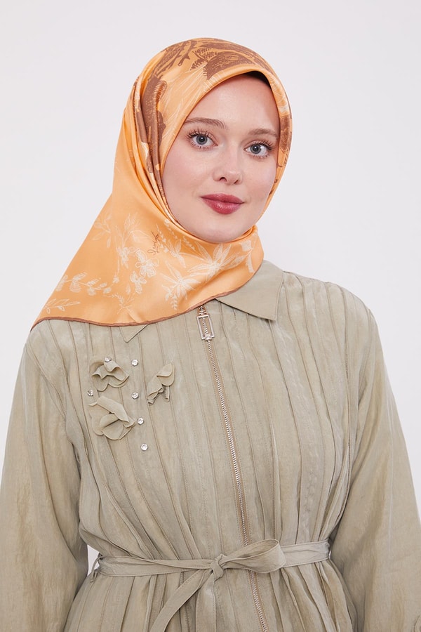 LevidorSomon Soyut Gül Desen Twill İpek Eşarp