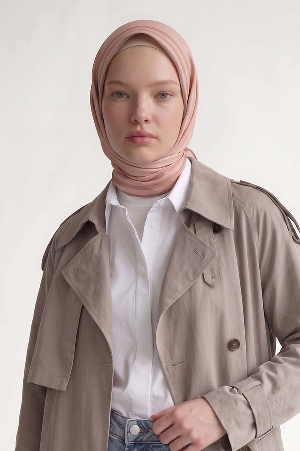 LevidorSomon Üç Çizgi Detaylı Twill İpek Eşarp