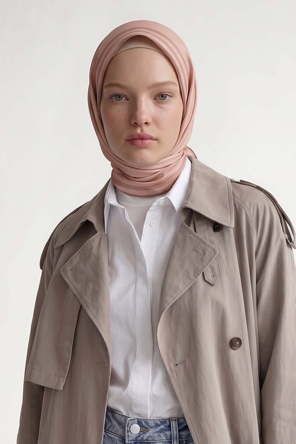 LevidorSomon Üç Çizgi Detaylı Twill İpek Eşarp