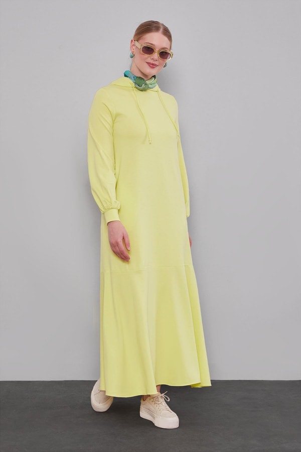 LevidorSu Yeşili Kapuşonlu Gizli Cep Detaylı Elbise