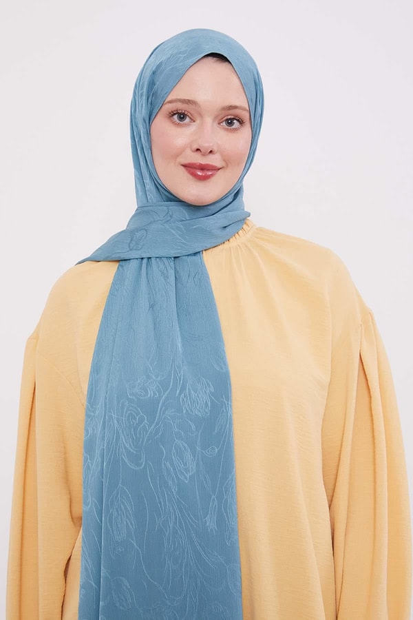 LevidorSu Yeşili Soyut Lale Desen Jakar Capri Şal
