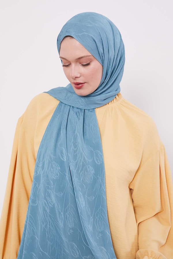 LevidorSu Yeşili Soyut Lale Desen Jakar Capri Şal