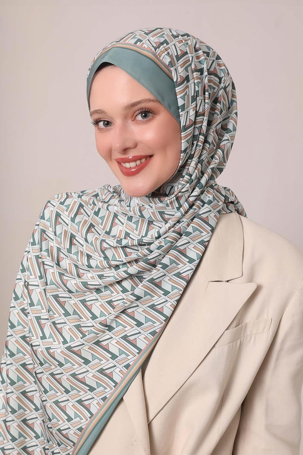 LevidorSu Yeşili Zigzag Desen Club Şal