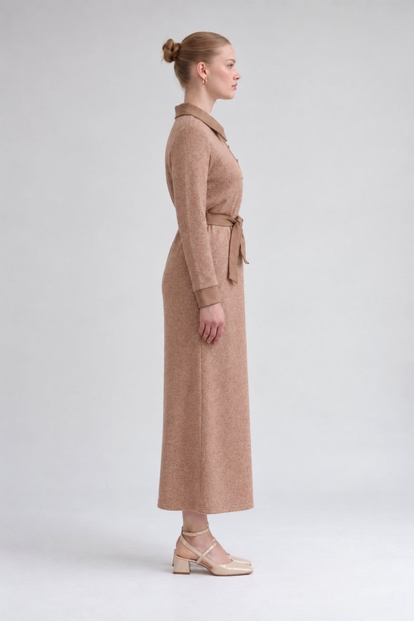 LevidorSüet Garnili Kaşmir Elbise Camel