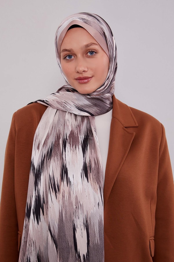 LevidorSütlü Kahve Alacalı Desen Twill Şal