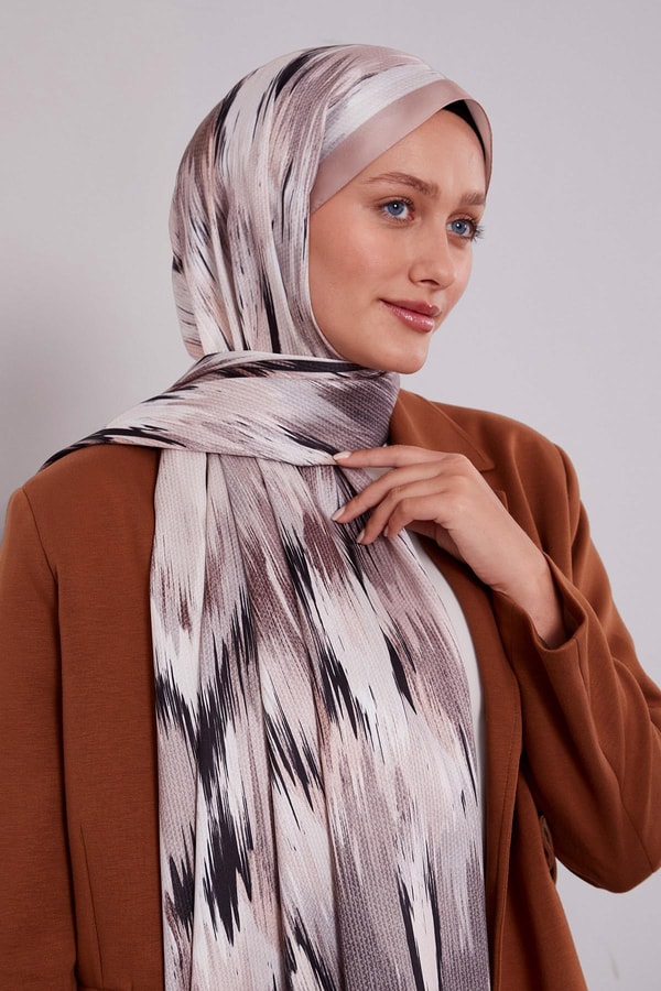 LevidorSütlü Kahve Alacalı Desen Twill Şal