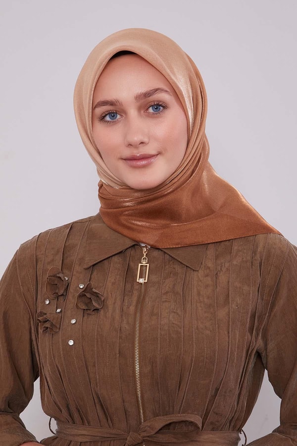 LevidorSütlü Kahve Çift Renk Kehribar Eşarp