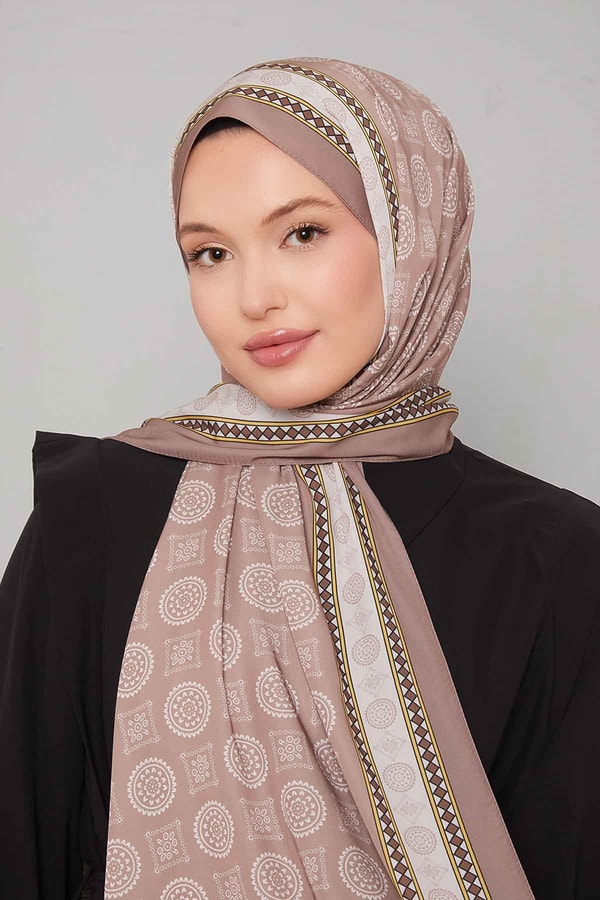 LevidorSütlü Kahve Motif Desen Club Şal