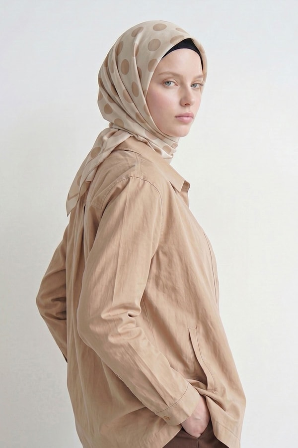 LevidorSütlü Kahve Puantiyeli Twill İpek Eşarp