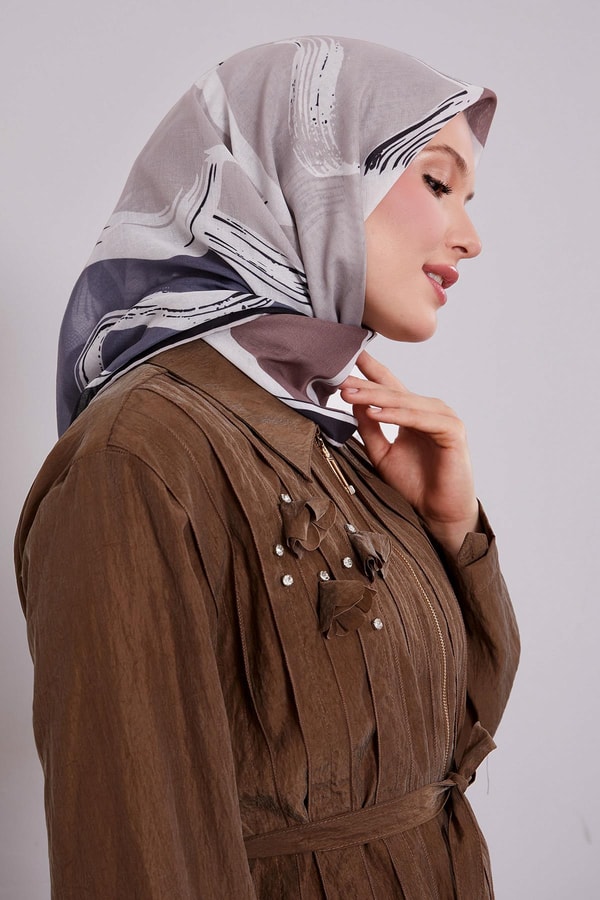 LevidorSütlü Kahve Soyut Desen Soft Eşarp