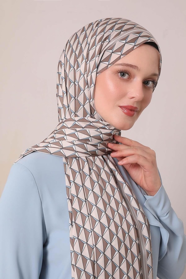 LevidorSütlü Kahve Üçgen Desen Club Şal