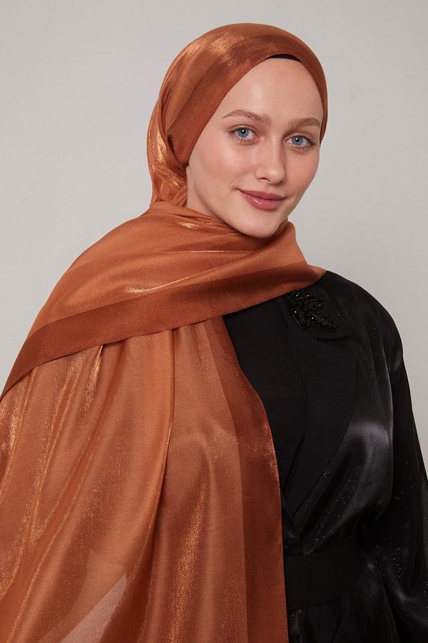 LevidorTaba Şerit Desen Kehribar Şal