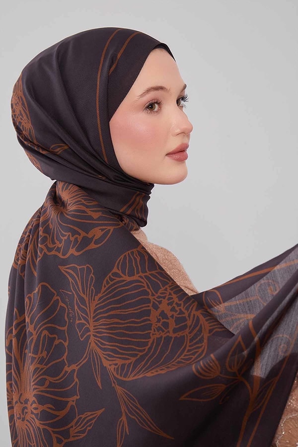 LevidorTaba Sümbül Çiçek Desen Yün İpek Şal