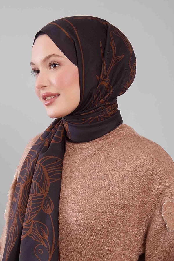 LevidorTaba Sümbül Çiçek Desen Yün İpek Şal