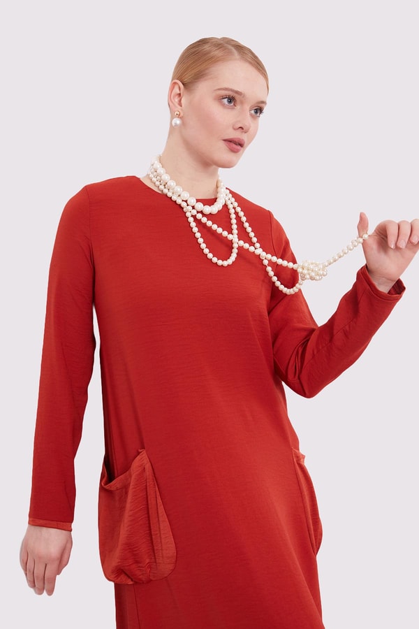 LevidorTarçın Büyük Cep Detaylı Elbise