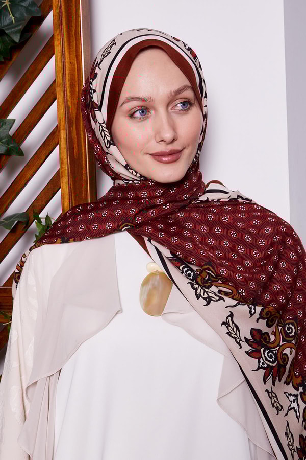 LevidorTarçın Papatya Desen Royal Şal