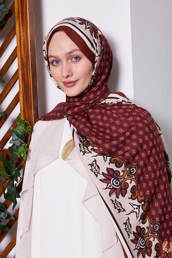 LevidorTarçın Papatya Desen Royal Şal