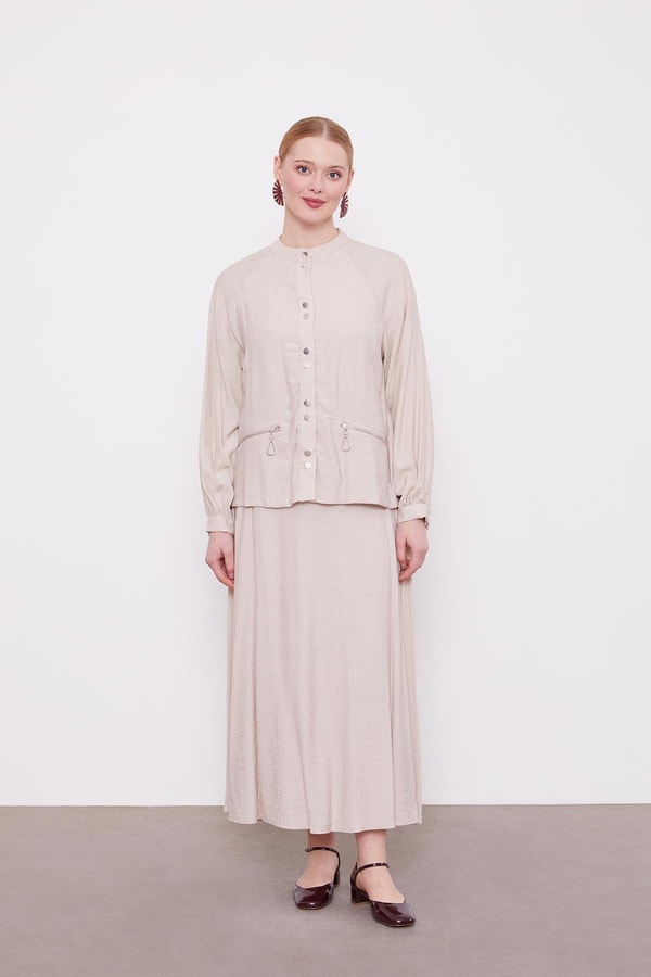 LevidorTaş Çift Düğme Detaylı Etekli Takım