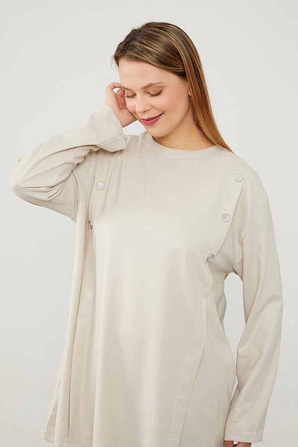 LevidorTaş Düğme Detaylı Bisiklet Yaka İkili Takım