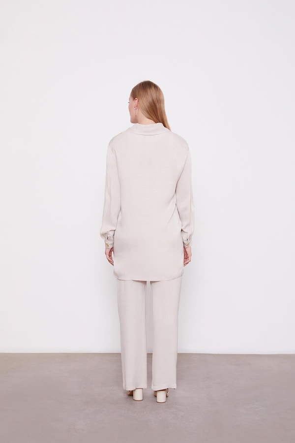 LevidorTaş Fermuar Yaka Düğme Cep Detaylı Tunik Takım