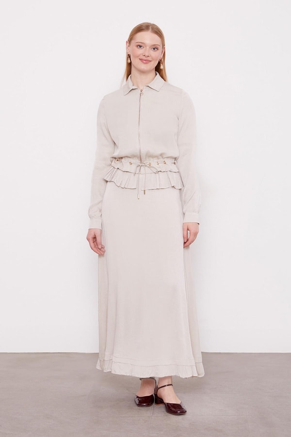 LevidorTaş Fırfır Detaylı Cupra Etek Takım