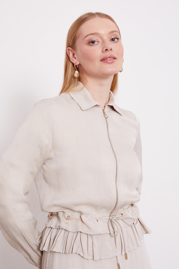 LevidorTaş Fırfır Detaylı Cupra Etek Takım