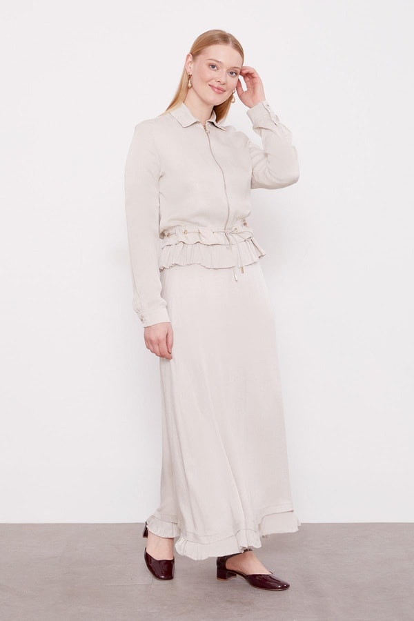 LevidorTaş Fırfır Detaylı Cupra Etek Takım