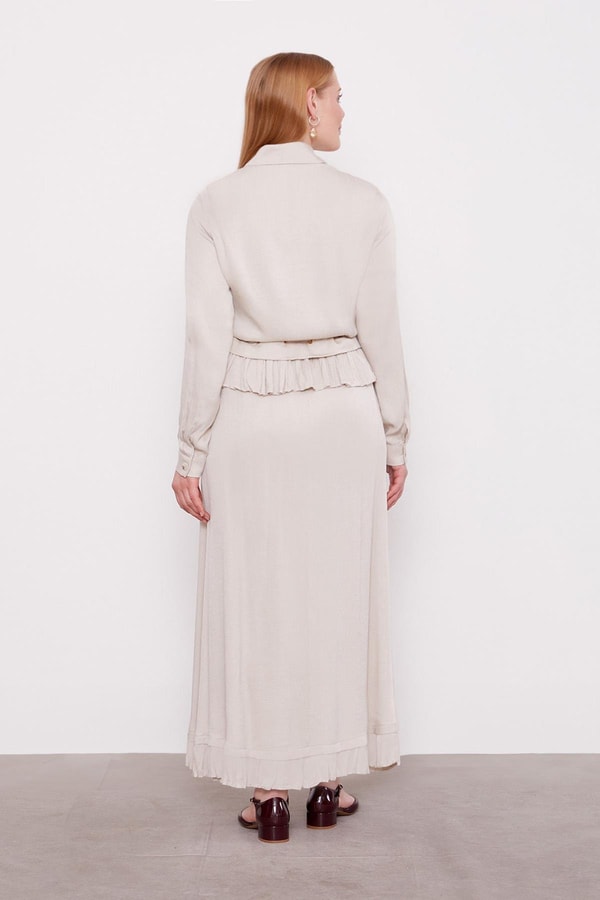 LevidorTaş Fırfır Detaylı Cupra Etek Takım