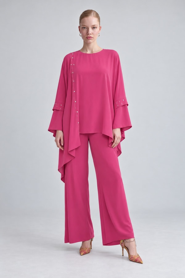 LevidorTaş İşlemeli Tunik Takım Pembe