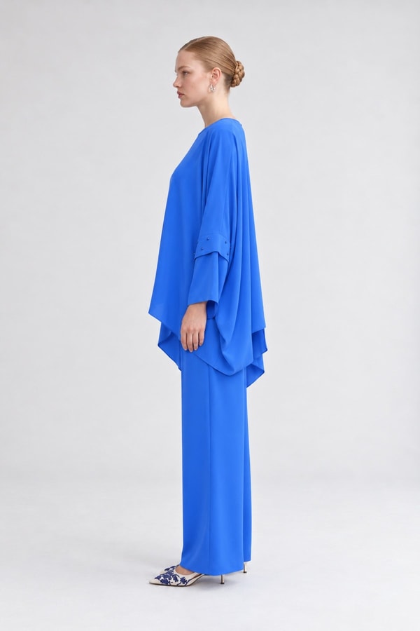 LevidorTaş İşlemeli Tunik Takım Saks